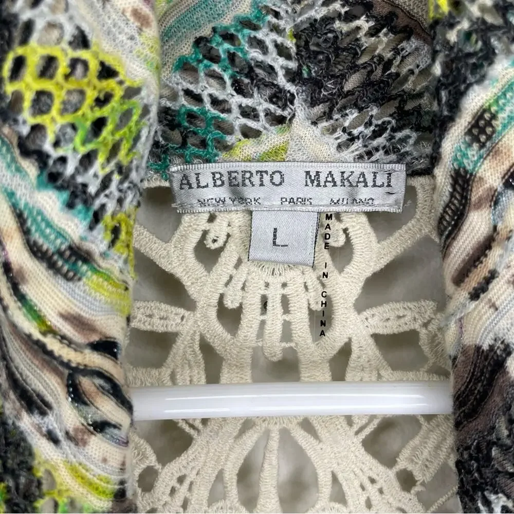 Alberto Makali Open Front Knit Crochet Insert Cardigan Size L